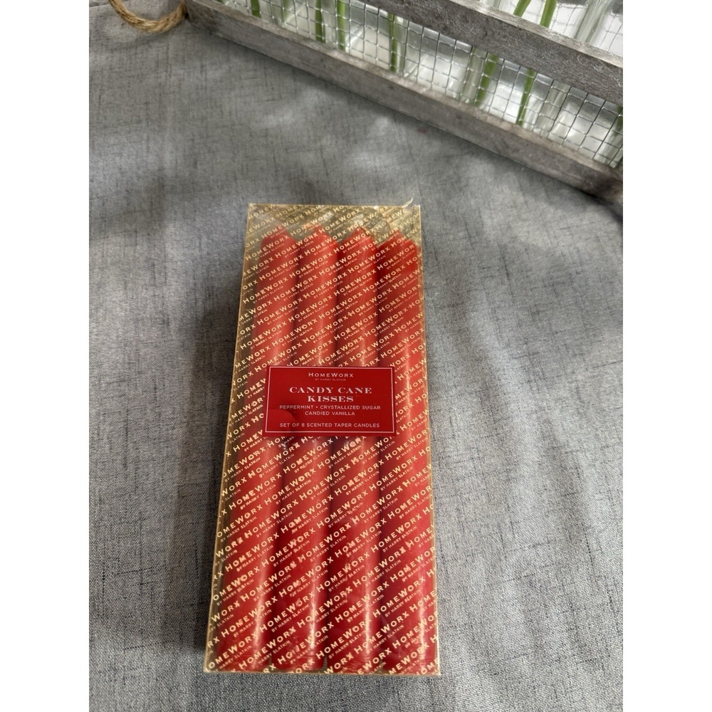 HomeWorx Harry Slatkin Candy Cane Kisses 8" Red Taper Candles Set - Discontinued